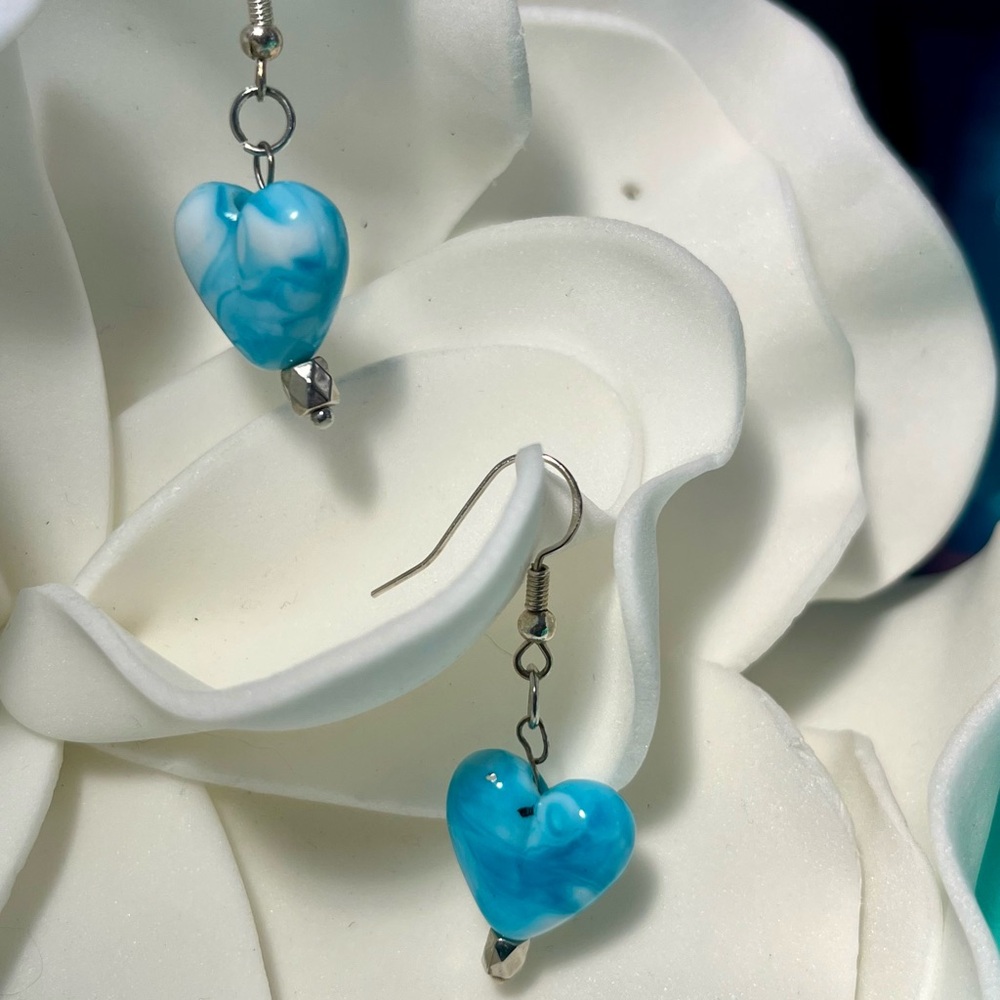 Blue Heart Drop Earrings